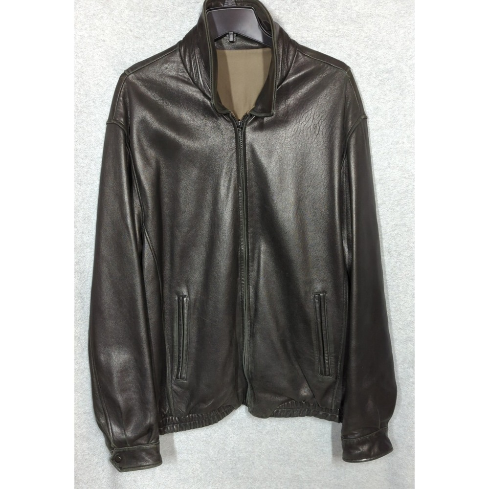 Vtg Lambskin Leather Bomber Jacket Men  XLT Reversible Black Brown Classic City